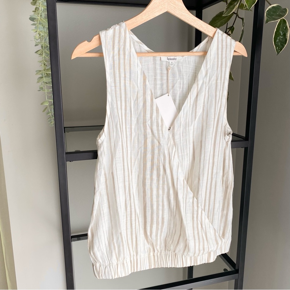 NWT Splendid Striped Canyon Cross Tank Linen Viscose Blend